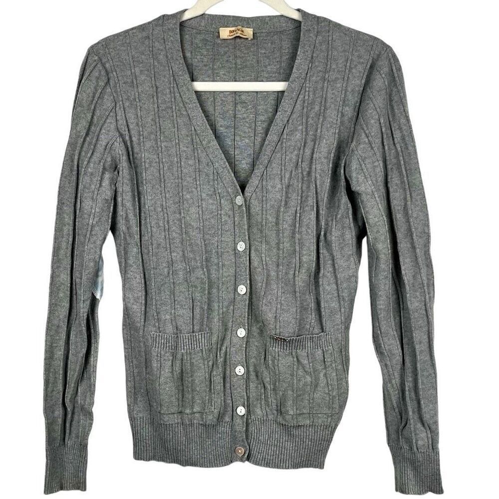 Bonage Gray Half Button Up Front Pockets Cardigan Sweater